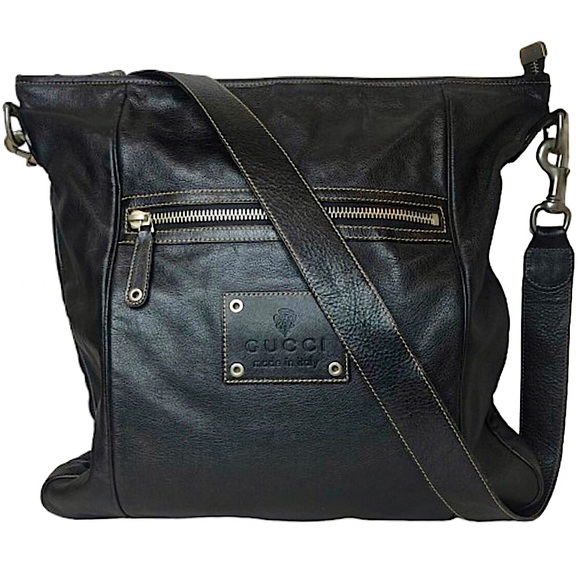 GUCCI Hysteria Black Leather Oversized Gucci Supreme Messenger Bag - Picture 1 of 17
